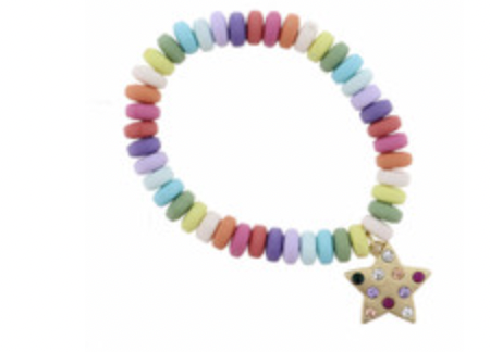 Kids Multi Colored Disk Beads W/ Multi Crystal Star Bracelet