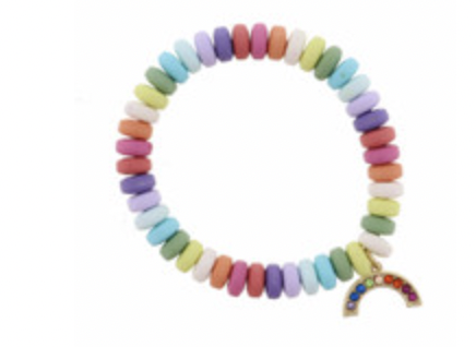 Kids Multi Colored Disk Beads W/ Multi Crystal One Arch Rainbow Bracelet