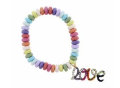 Multi Colored Disk Beads W/ Multi Crystal "Love" Bracelet