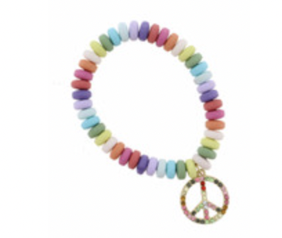 Kids Multi Colored Disk Beads W/ Multi Crystal Peace Sign