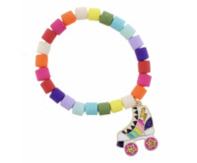 Kids Multi Colored Cylinder Beads W/ Roller Skate Bracelet