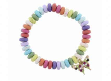 Multi Colored Disk Beads W/ Crystal Butterfly Bracelet