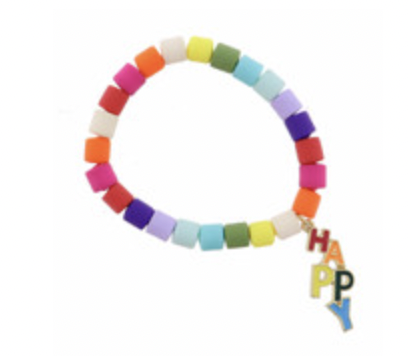 Kids Multi Colored Cylinder Beads W/ "Happy" Letters Bracelet