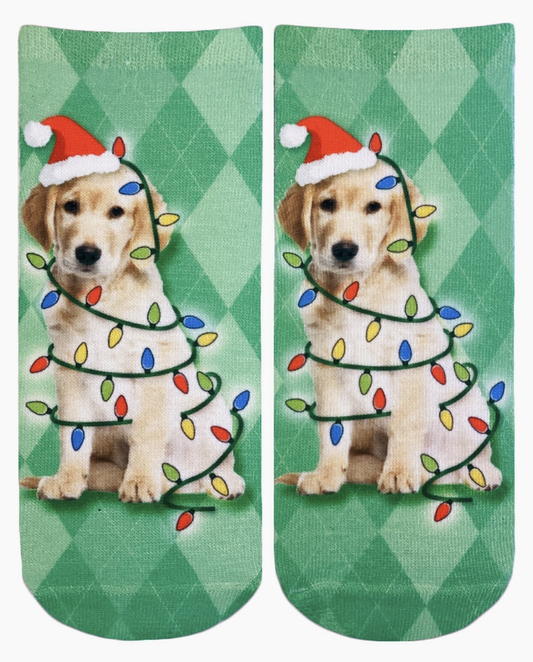 Holiday Lights Dog  Ankle Socks