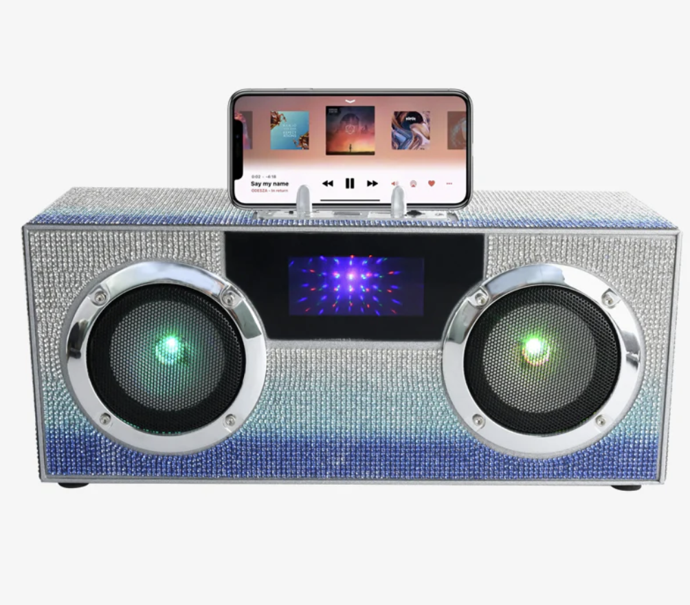 Bling Mini Boombox w/Phone Holder Bling Blue