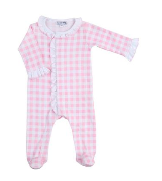 Baby Checks Fall Ruffle Front Footie Pink