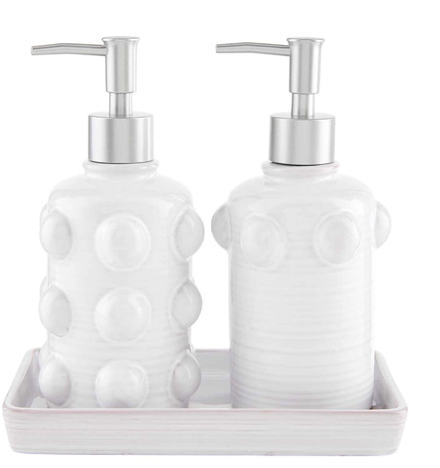 White Beaded Ceramic Soap Set