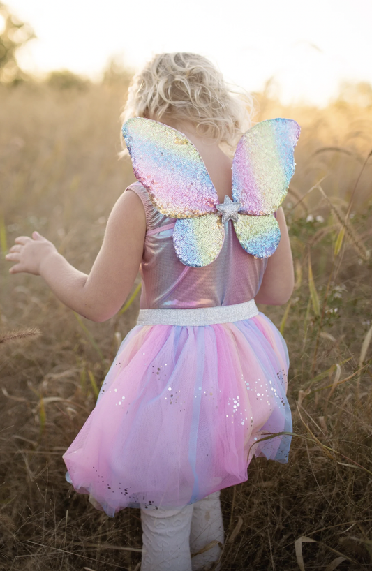 RAINBOW SEQUINS SKIRT, WINGS & WAND