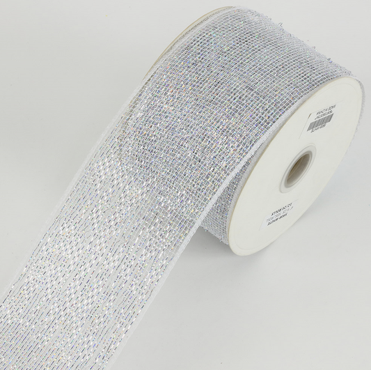 White- Decorating Metallic Mesh Ribbon