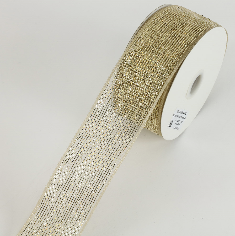 Champagne Decorating Metallic Mesh Ribbon