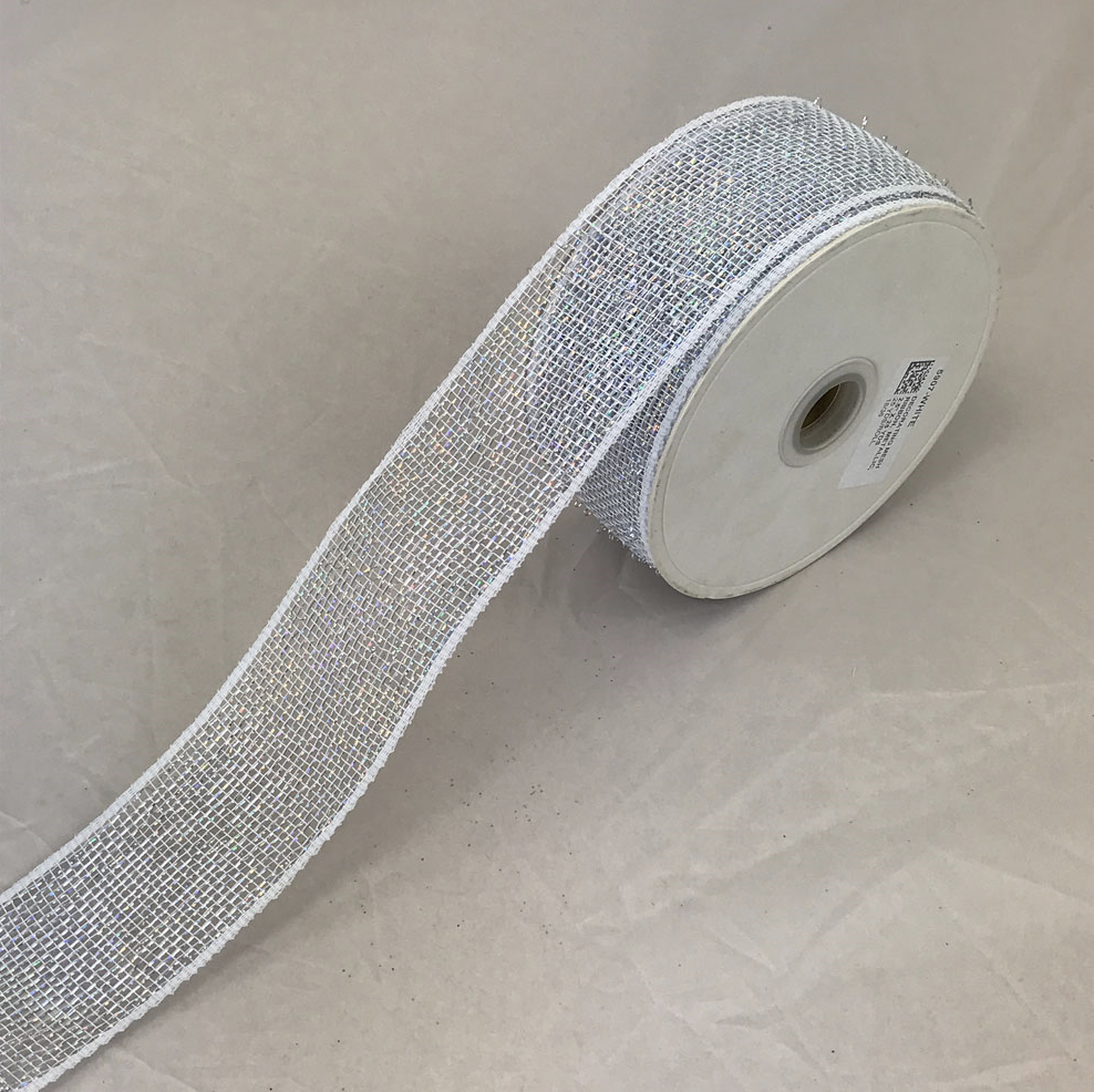 White Decorating Metallic Mesh Ribbon