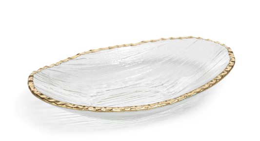 Textured Organic Shape Plate w/ Jagged Gold Rim- LARGE