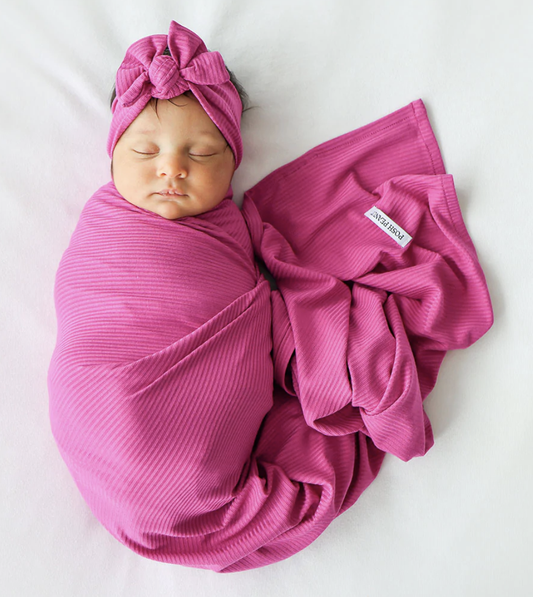 Posh Peanut Solid Ribbed Posh Violet Infant Swaddle & Headwrap Set