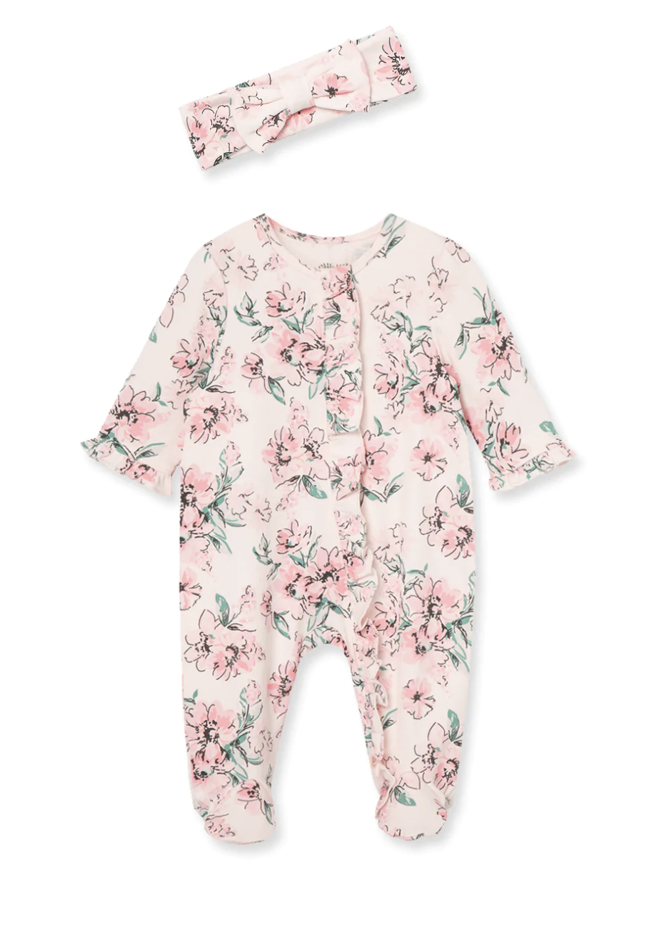 Dream Floral Zip Footed One-Piece and Headband