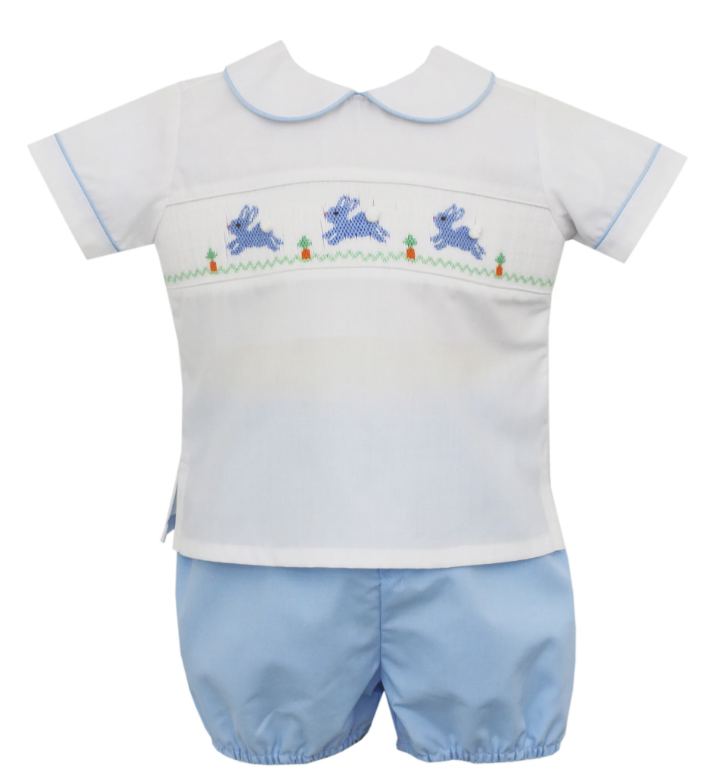 Hop Hop Bunnies Blue Poplin Bloomer Set