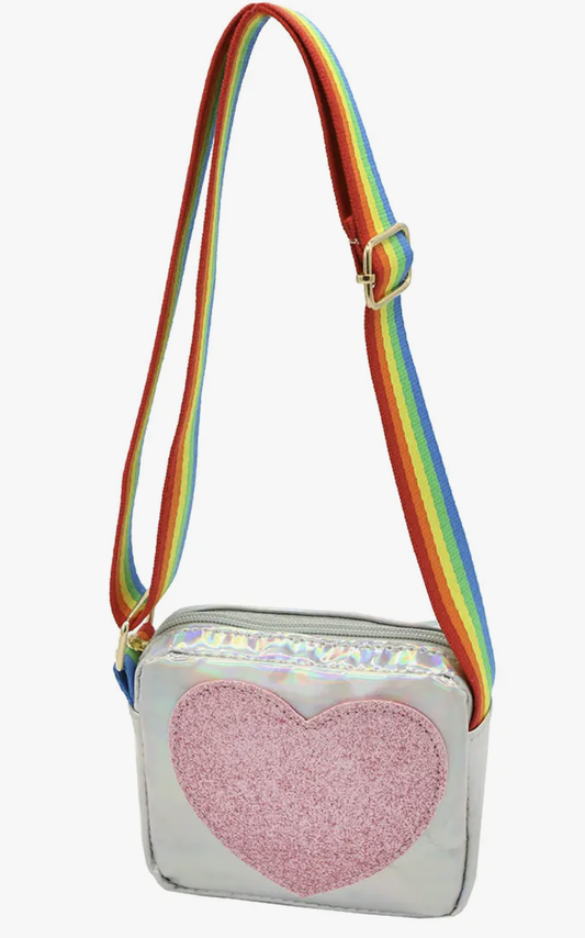 Heart Rainbow Strap Purse Silver