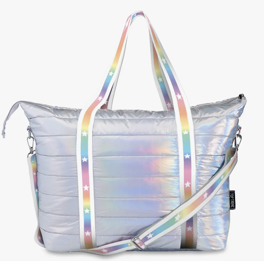 Iridescent Puffer Tote Bag w/Gradient Star Straps