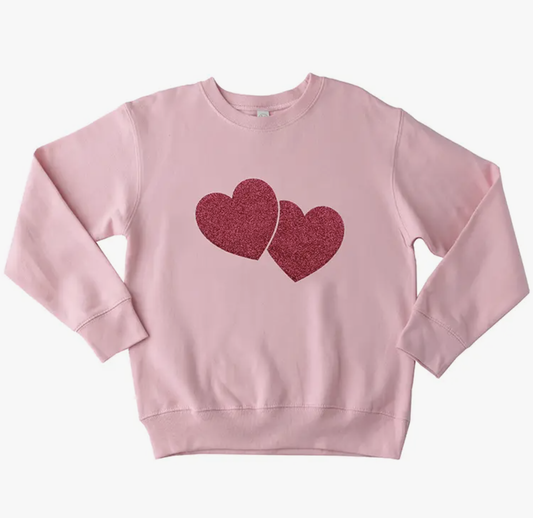 Hot Pink Double Heart on  Pink Sweatshirt