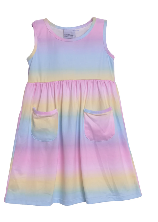 Dahlia Sleeveless Tee Dress w/ Pockets Rainbow Ombre