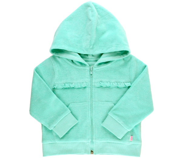 Vintage Aqua Terry Knit Ruffle Hoodie