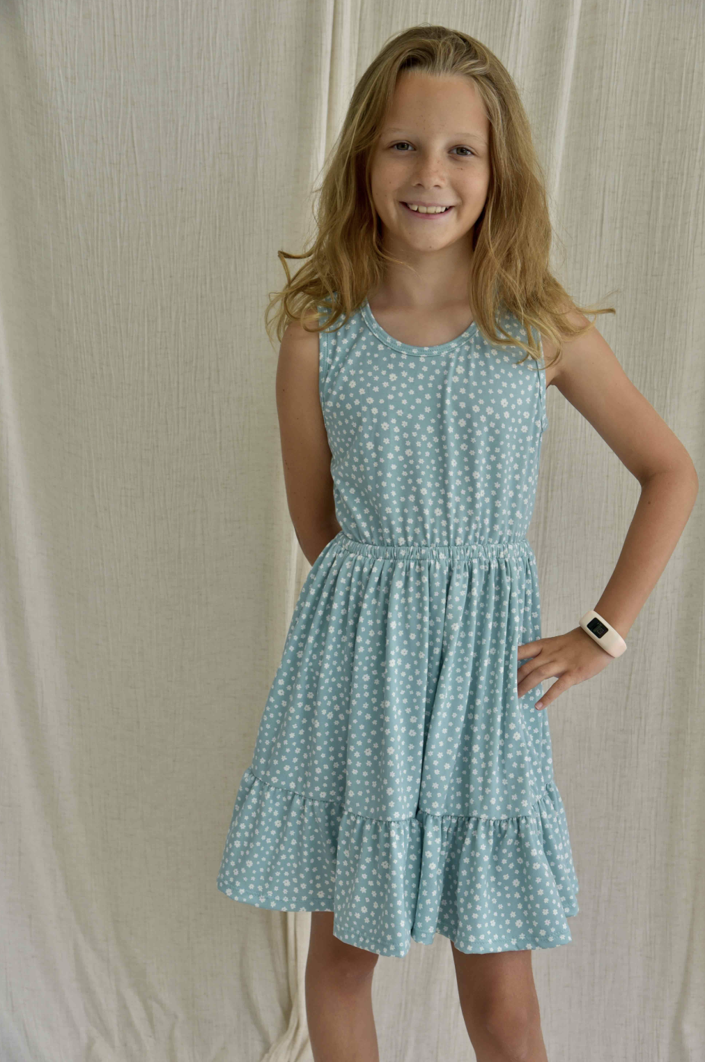Kaylee Aqua Ivory Daisy Dot Dress