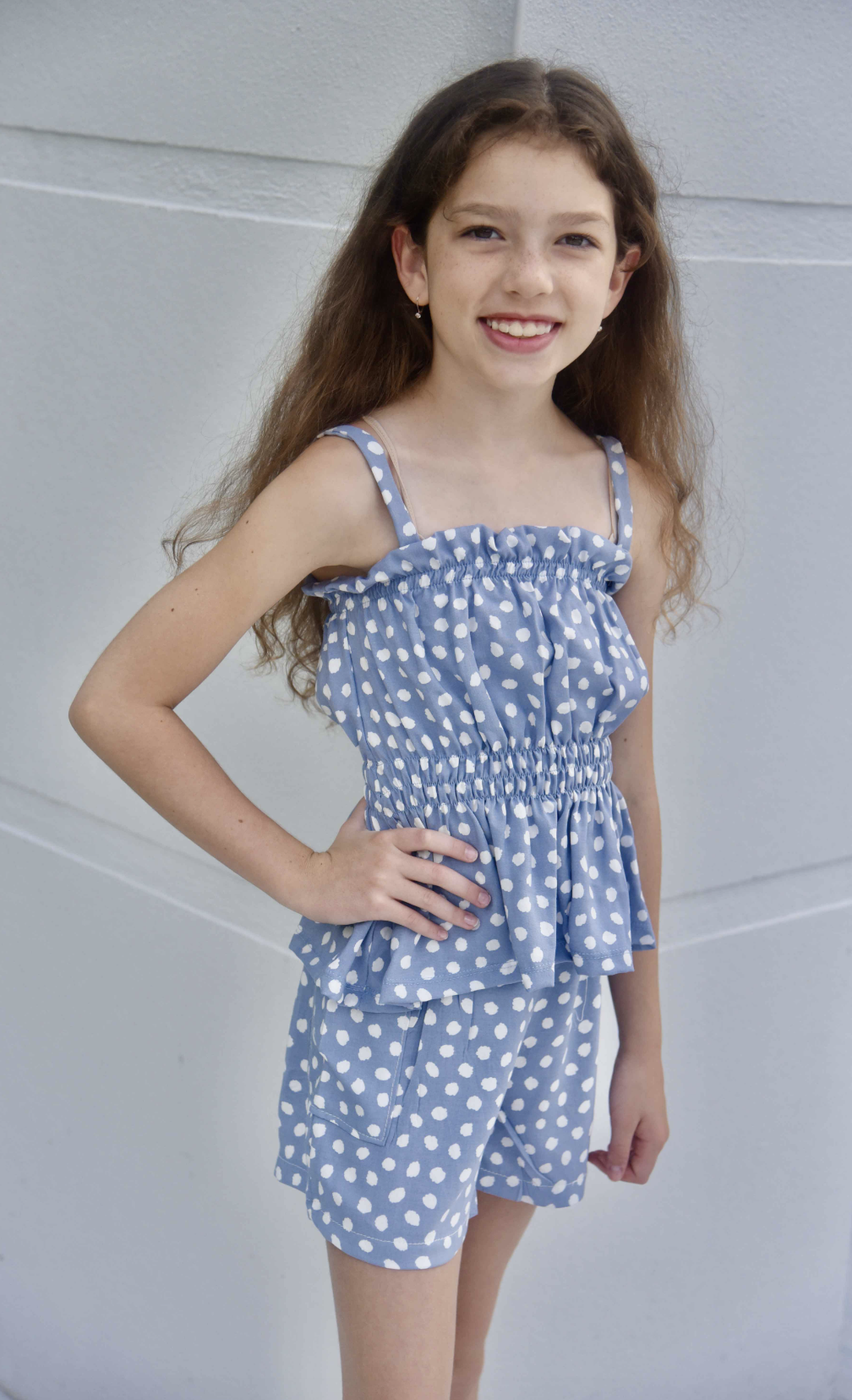 Sienna Dusty Blue Rouched Top/Panel Shorts