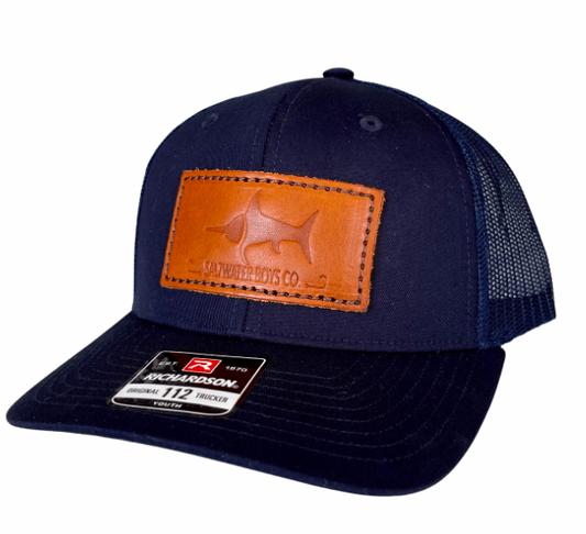 Saltwater Boys Leather Logo Hat Navy