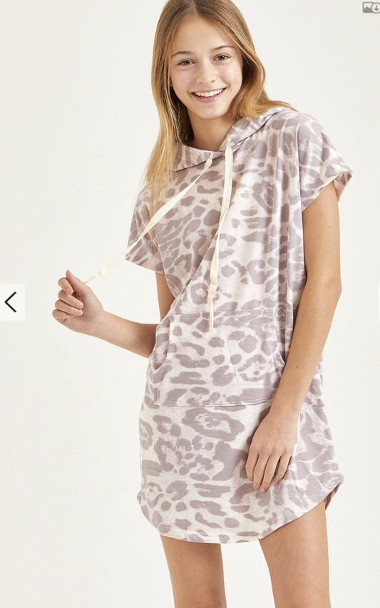 Leopard Hoodie Dress Pink