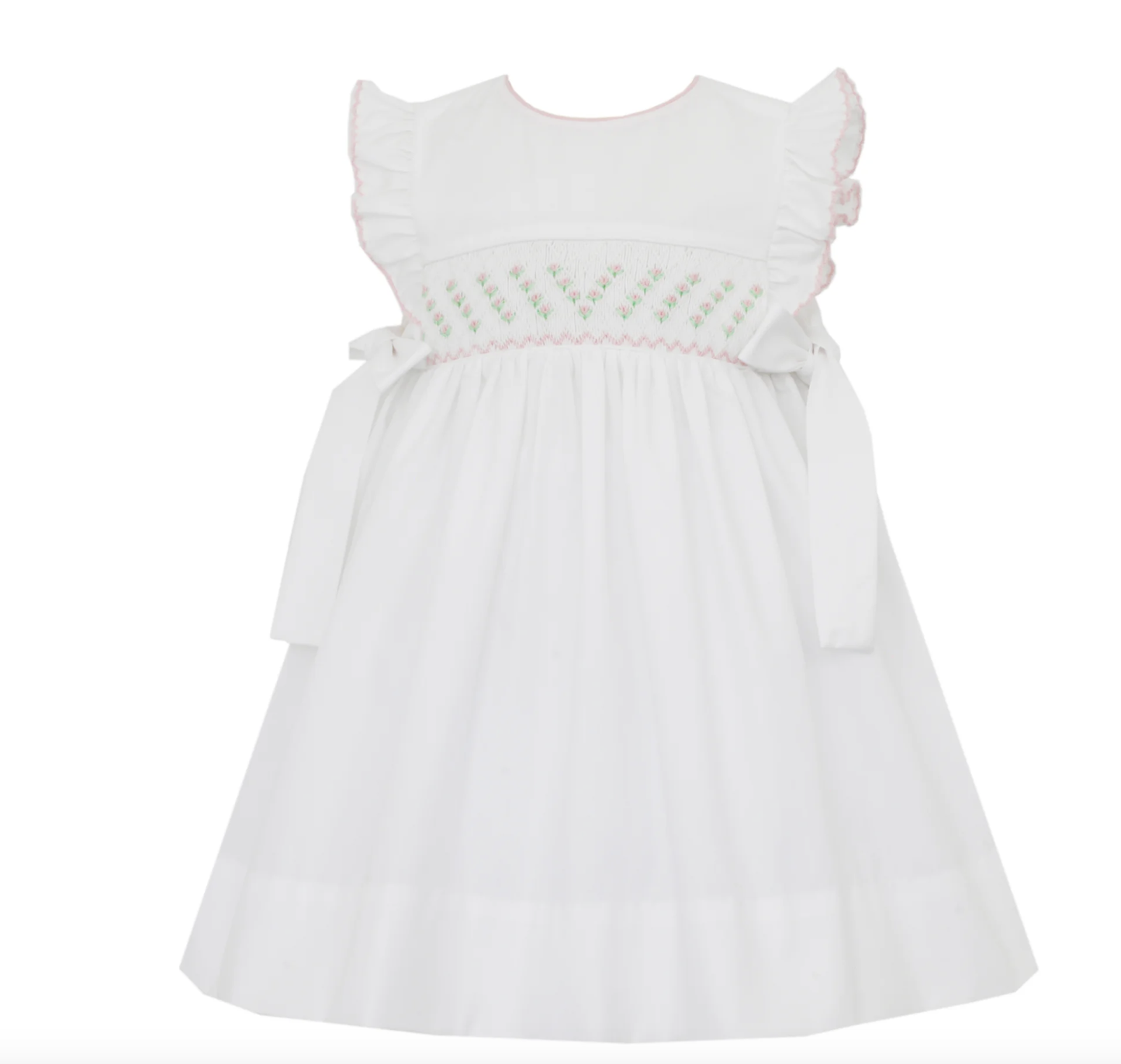 White Poplin Rose Dress w/Side Bows