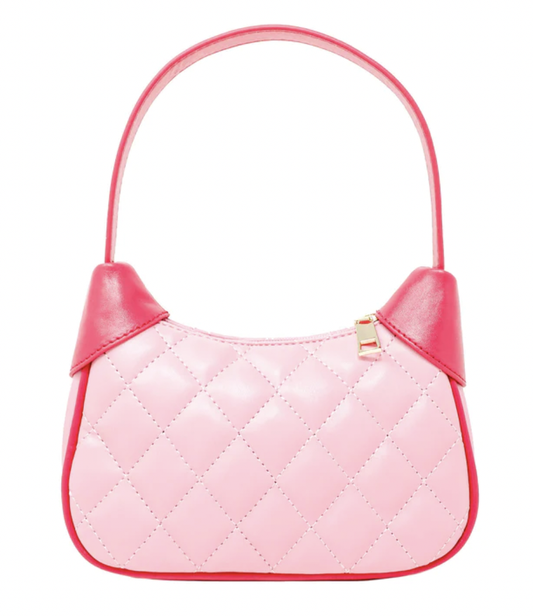 Pink Quilted Leather Zip Shoulder Bag