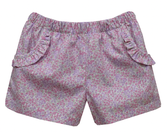 Pink/Purple Floral Short With Ruffle Pockets