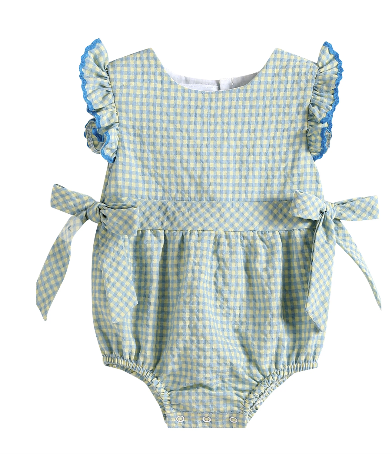 Blue and Yellow Gingham Ruffle Romper