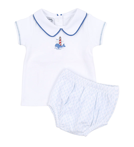 Call of the Sea Emb. Collared Diaper Cover Set