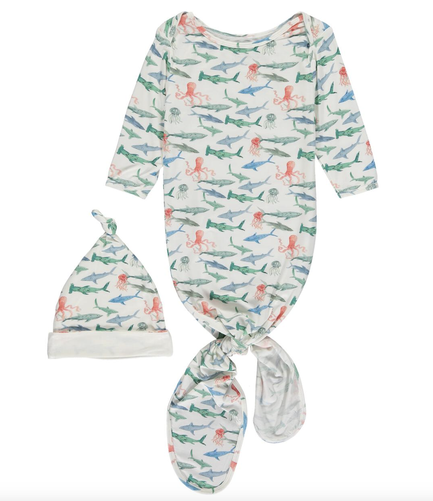 Swimmy Sharks Knotted Gown/Hat