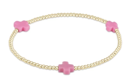 Enewton Egirl Signature Cross Gold Pattern 3mm Bead Bracelet- Bright Pink