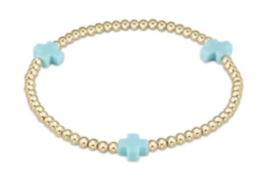 Enewton Egirl Signature Cross Gold pattern 3mm Bead Bracelet- Turqouise