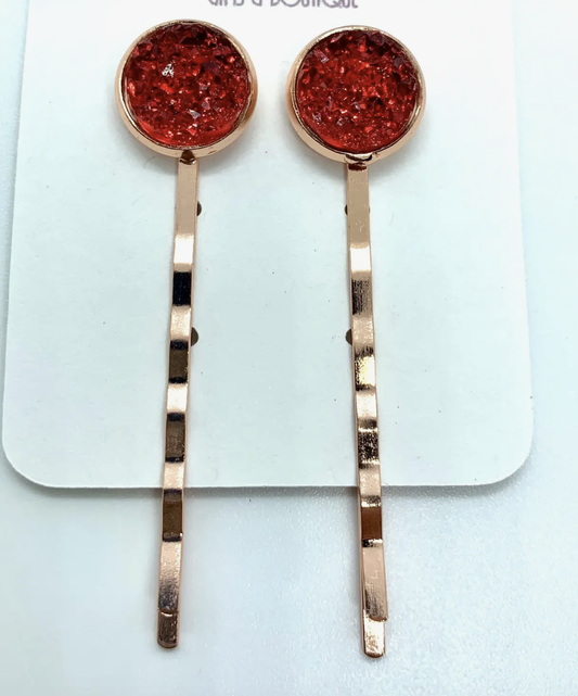 Druzy Hair Pins- Red