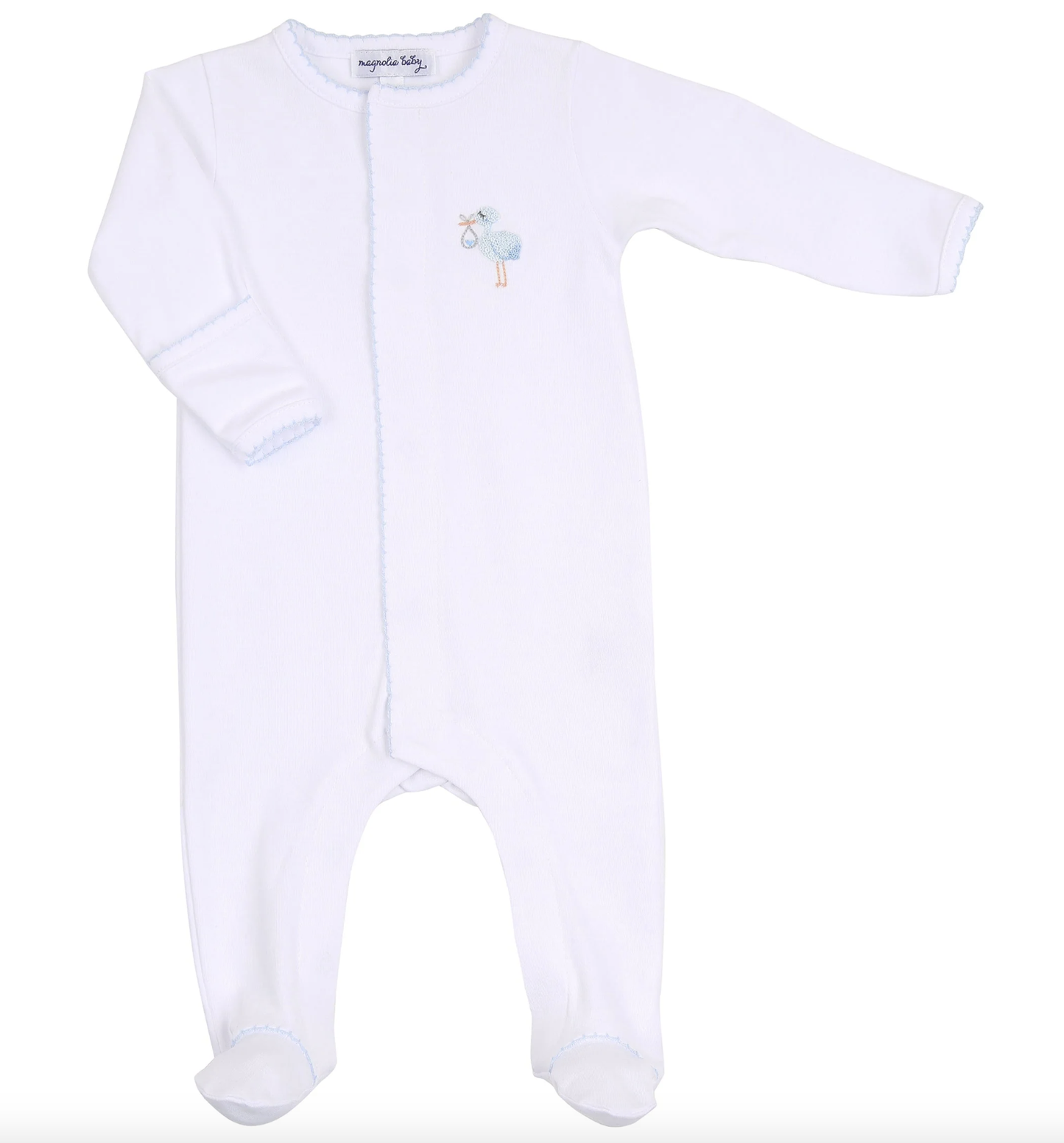 Blue Tiny Stork Emb Footie