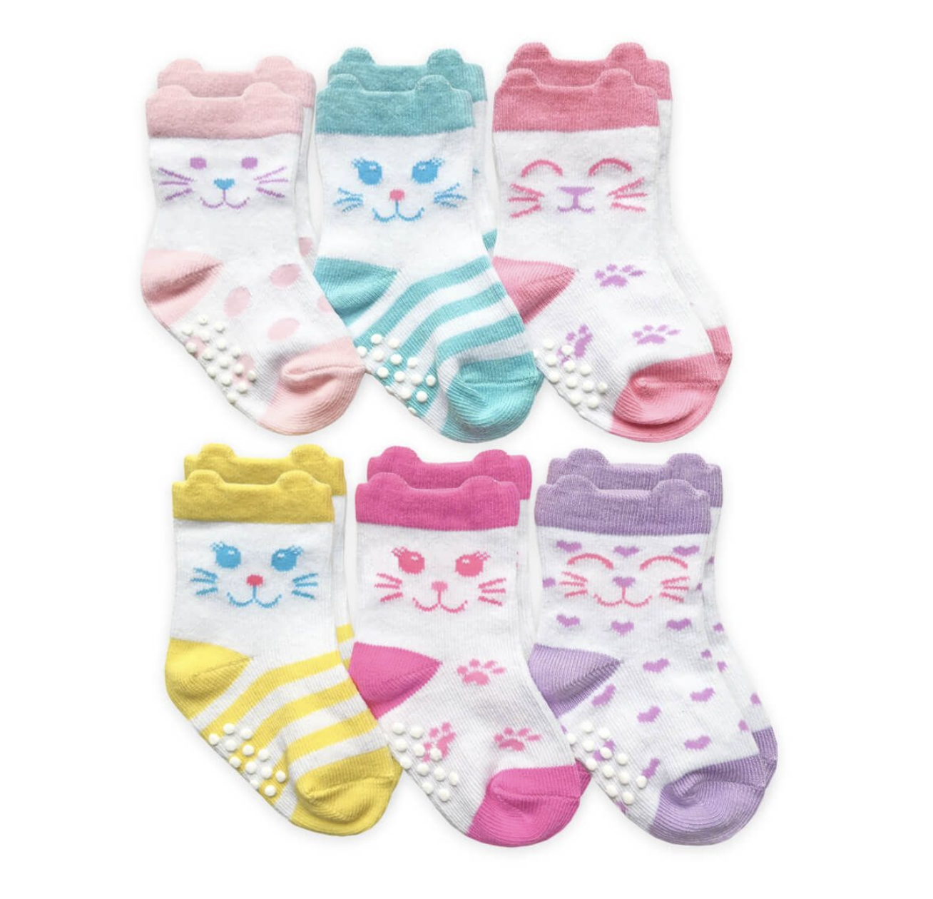 Jefferies Socks Non-Skid Cat Crew Socks 6 Pair Pack