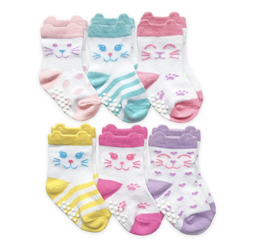 Jefferies Socks Non-Skid Cat Crew Socks 6 Pair Pack