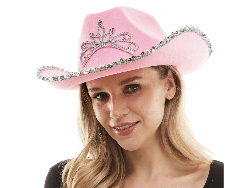 Pink Sequin Crown Cowgirl Hat