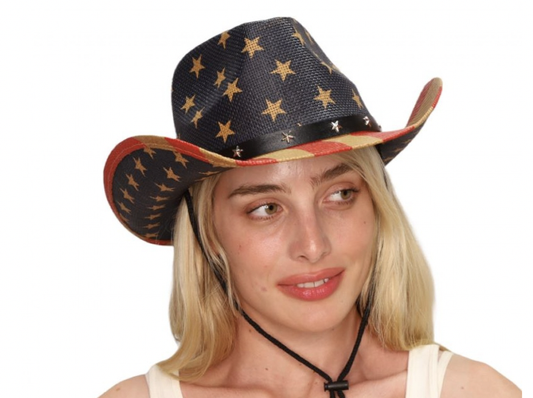 Burlap Patriotic American Flag Cowgirl Hat