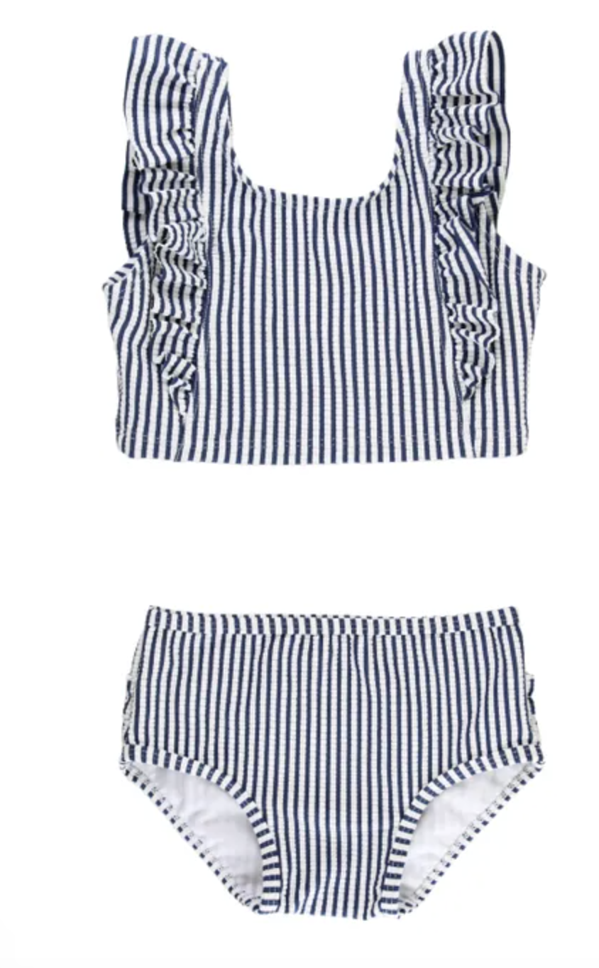 Navy Seersucker Waterfall Tankini