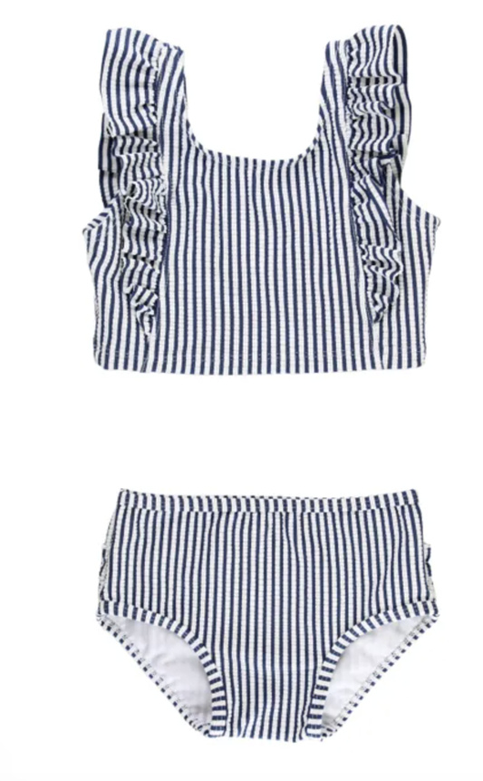 Navy Seersucker Waterfall Tankini