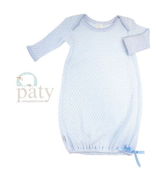 Paty Solid Color Knit Lap Shoulder Gown w/Blue Trim