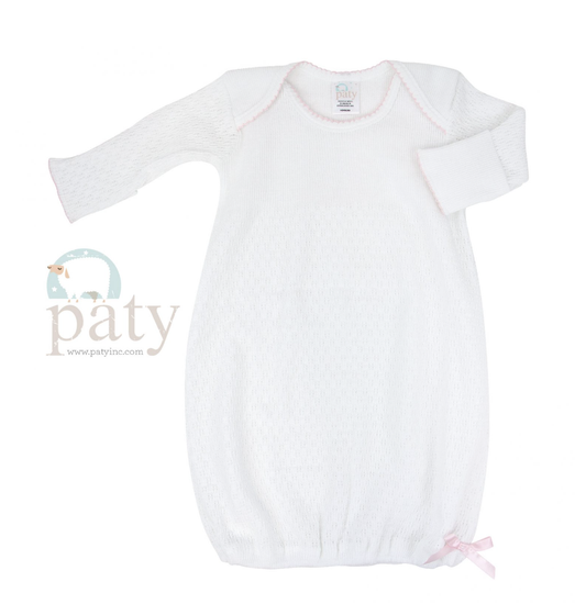 Paty Lap Shoulder Gown White Knit w/Pink Trim