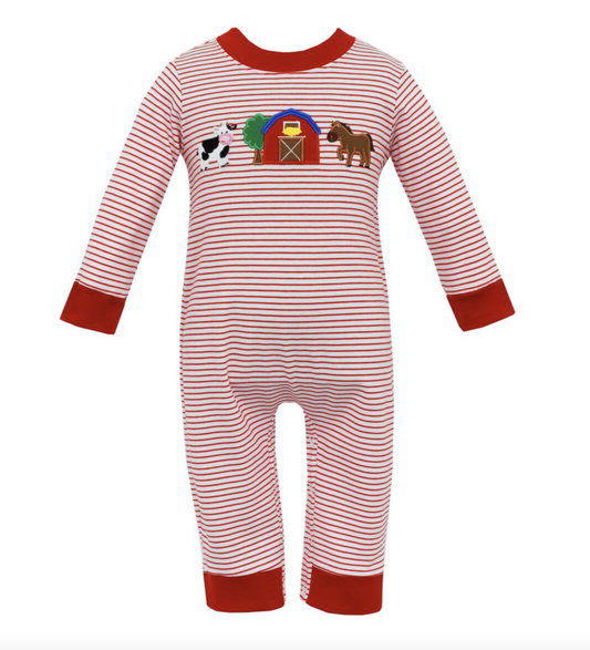 Red Stripe Barn Farm Romper