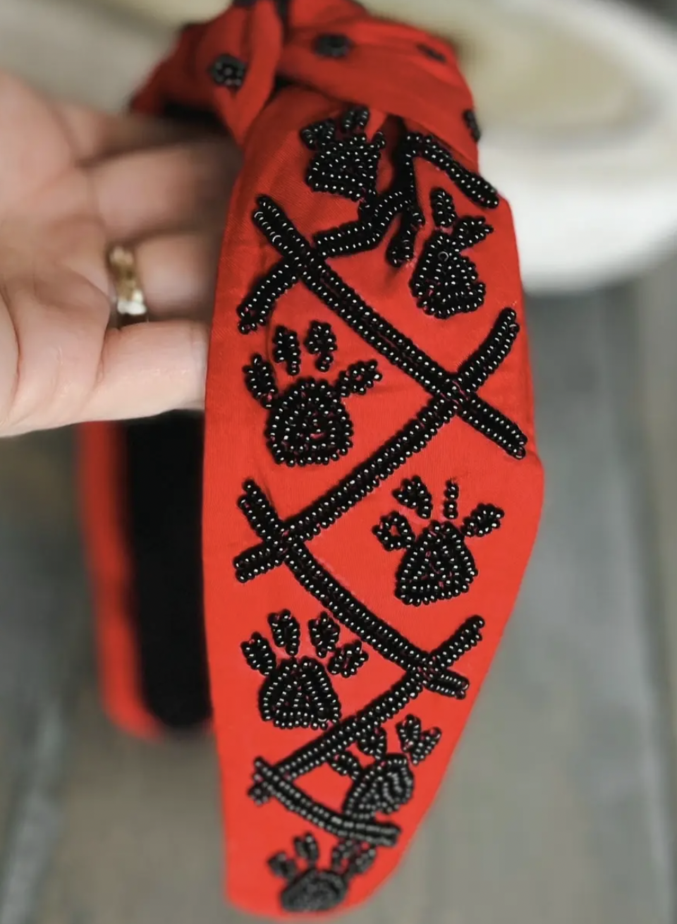 Paw Print Seed Beaded Team Spirit Top Knot Headband