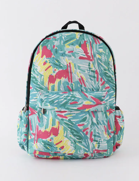 Green Lily Print Backpack