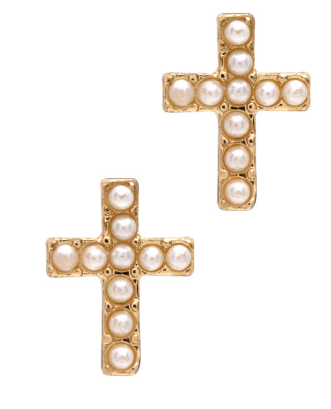 Gold Pearl Cross Stud Earring